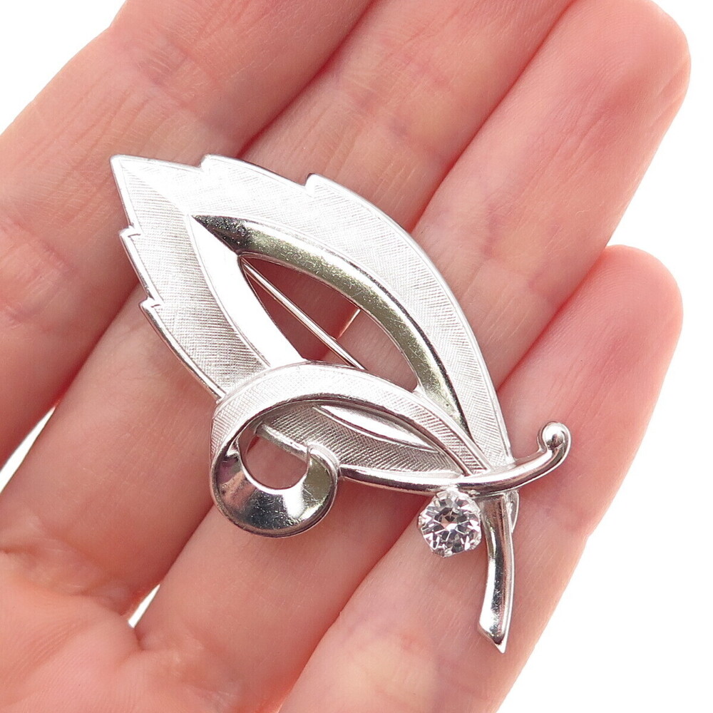 Marvel Jewelry 925 Sterling Silver Antique Art Deco Rhinestone Floral Pin Brooch